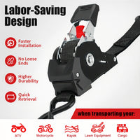1" x 10' Retractable Ratchet Straps - 1650lbs Heavy Duty Labor-saving design