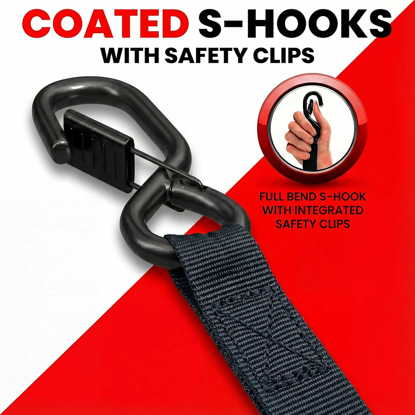 1" x 10' Auto Retractable Ratchet Straps - 1650lbs Heavy Duty