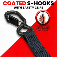 1" x 10' Auto Retractable Ratchet Straps - 1650lbs Heavy Duty