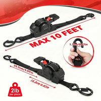 1" x 10' Auto Retractable Ratchet Straps - 1650lbs Heavy Duty