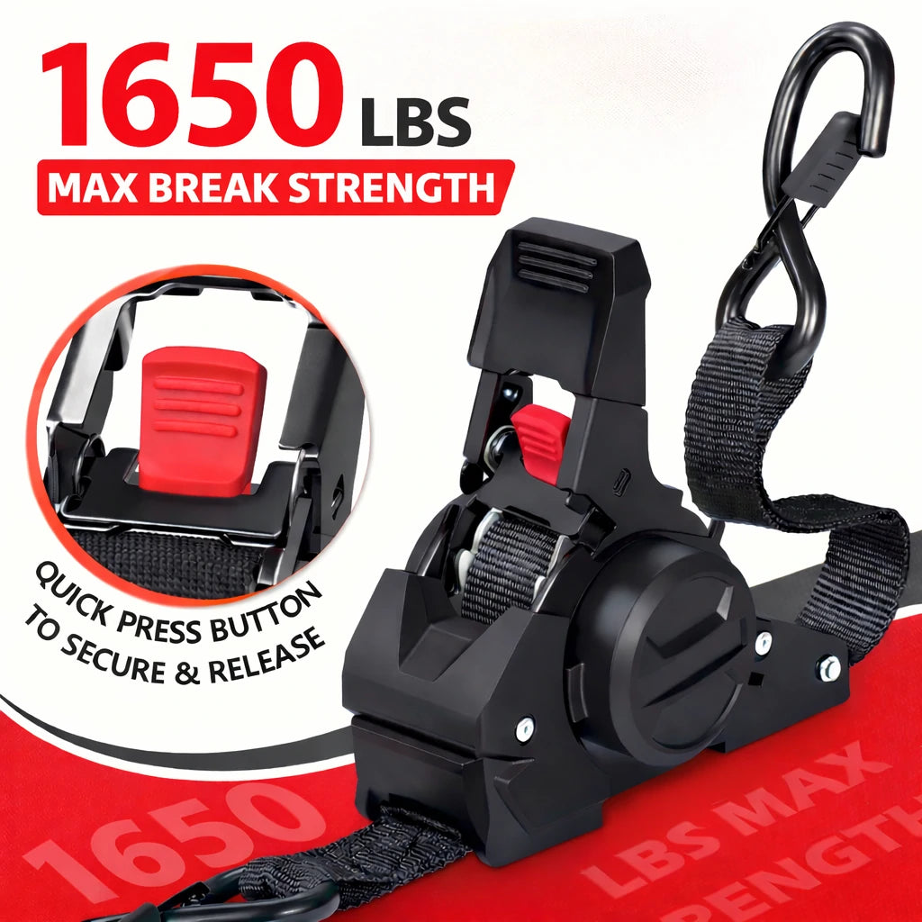 1" x 10' Auto Retractable Ratchet Straps - 1650lbs Heavy Duty
