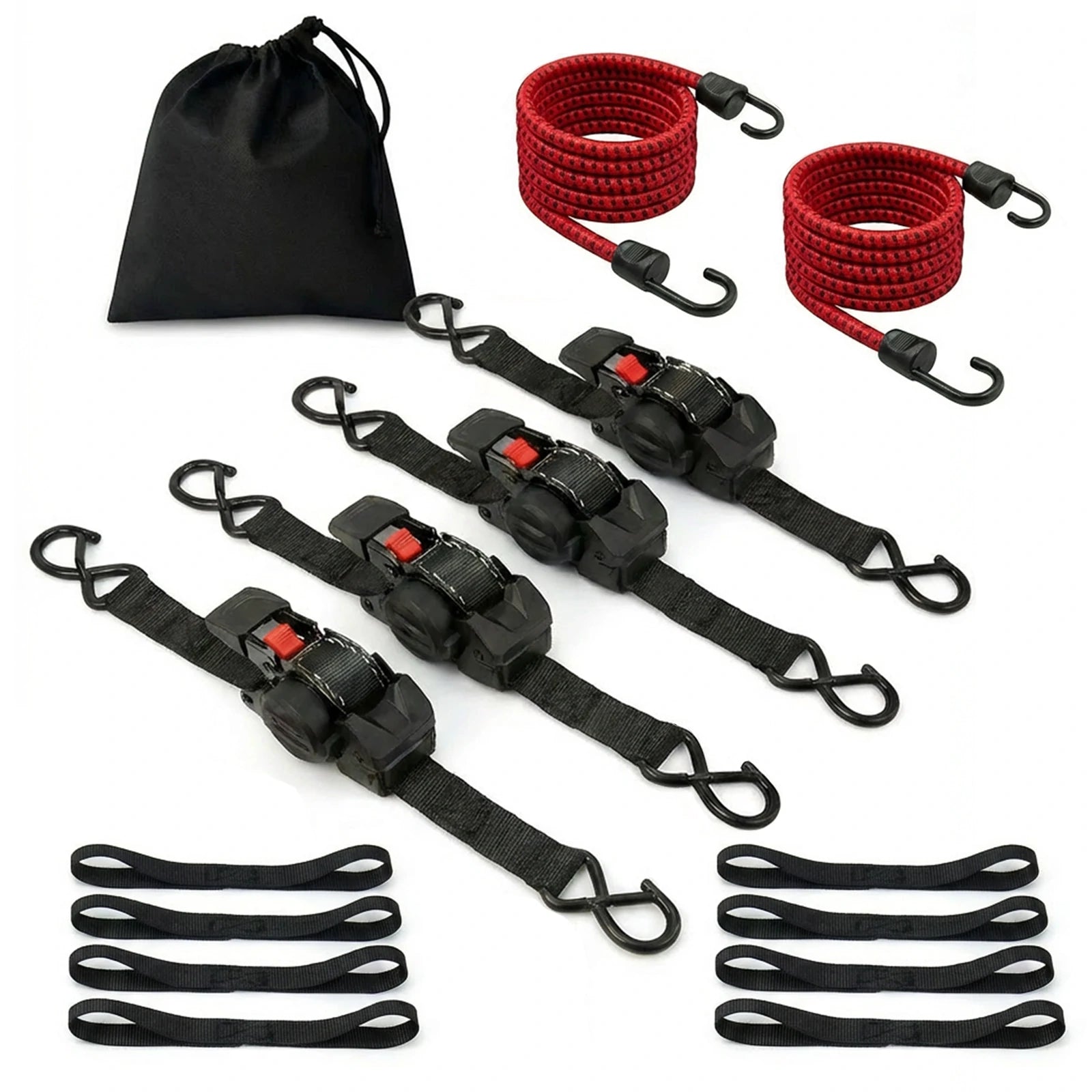1" x 10' Retractable Ratchet Straps - 1650lbs Heavy Duty