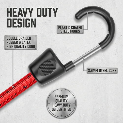 40” Bungee Cords with Hooks - Plastic coated 3.5mm Steel core hooks - BOODAA