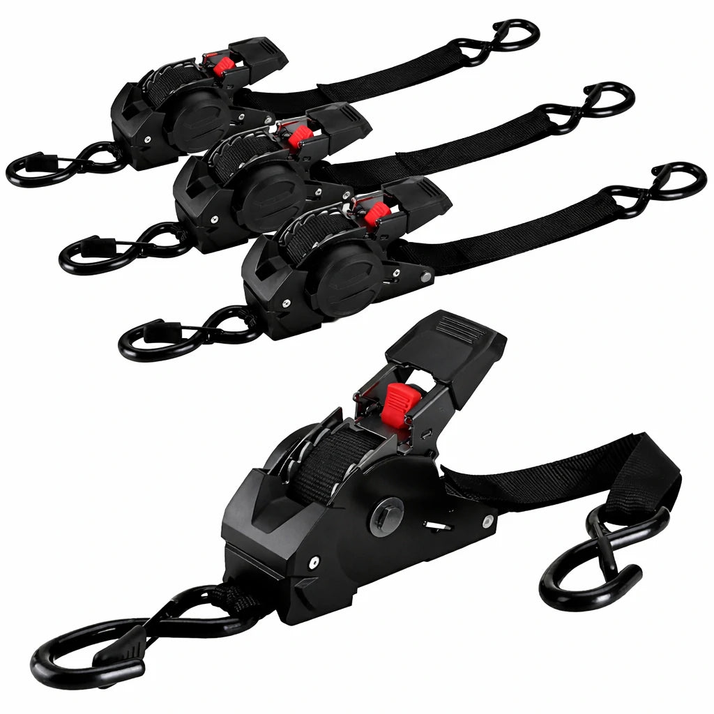 1" x 10' Auto Retractable Ratchet Straps - 1650lbs Heavy Duty