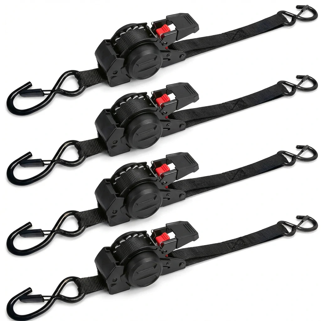 1" x 10' Auto Retractable Ratchet Straps - 1650lbs Heavy Duty