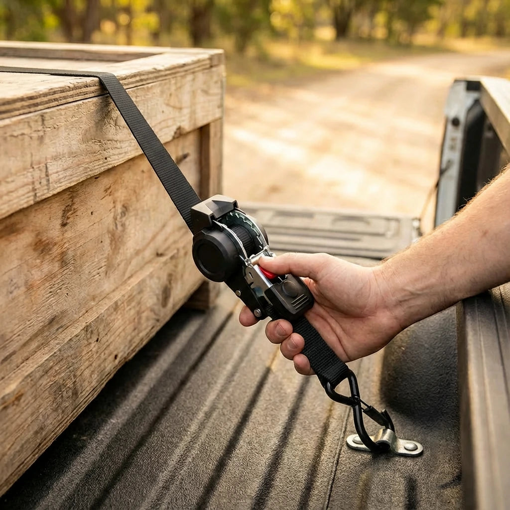 1" x 10' Retractable Ratchet Straps - 1650lbs Heavy Duty